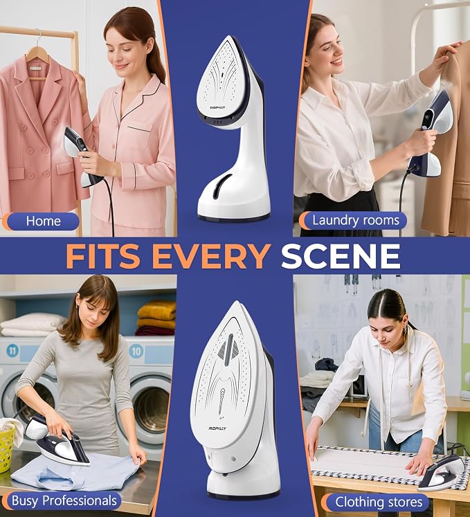 Steam Iron for Clothes, 1600W 2-in-1 Iron & Steamer with Detachable Ceramic Soleplate, Converts from Steamer to Iron in Seconds, Auto-Off, Self-Cleaning, Wrinkle Remover for All Fabrics