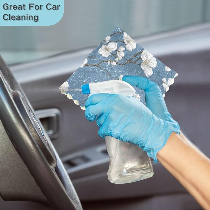 Blue Floral Butterfly Kitchen Towels Dish Cloths Set of 6 Microfiber Cleaning Cloths for Cars Super Absorbent Machine