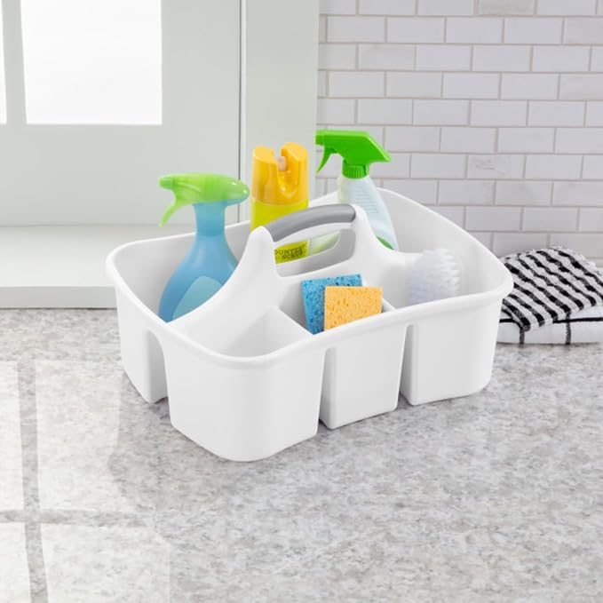 Sterilite 6-Pack Divided Ultra Caddy, Portable Plastic Storage Organizer for Bathroom - Large Organization Holder and Container for Sink, Laundry, and Kitchen Cleaning Supplies