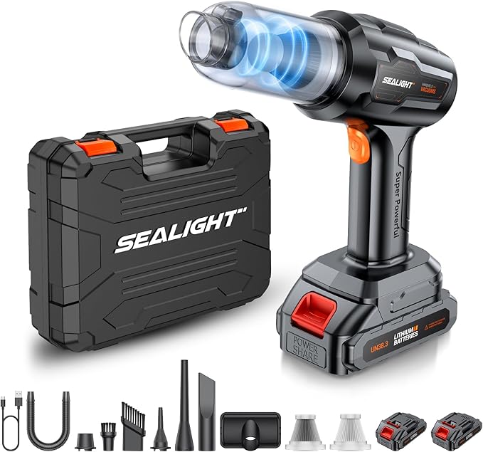 SEALIGHT Handheld Car Vacuum Wireless, Handheld Vacuum Cleaner with 21000pa High Power Suction, Two Batteries Long Endurance, 18V/120W Mini Vacuum Cleaner for Car, Home, Office
