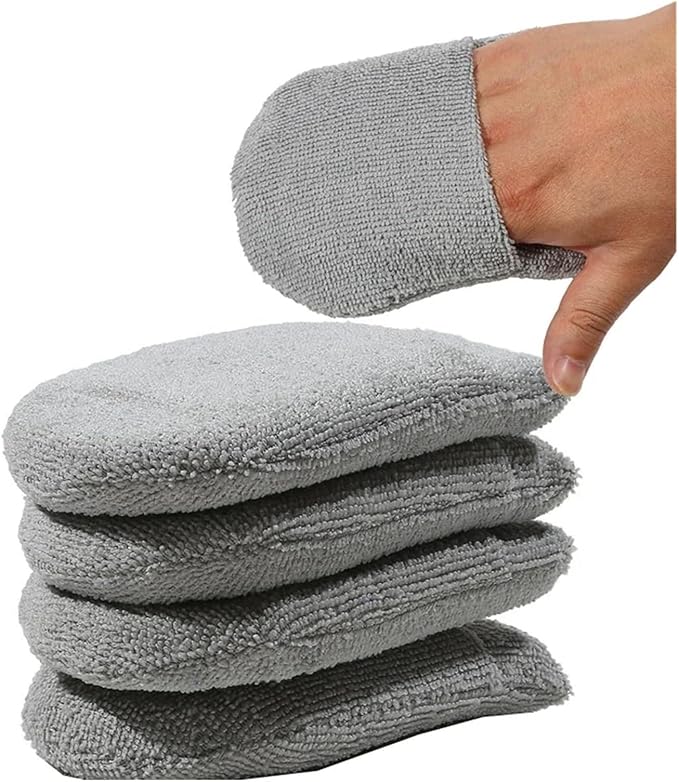 2/4pcs Soft Microfiber Car Waxing Applicator Mitts Polishing Sponge Finger Wax Foam Washing Pad Auto Detailing Cleaning Tools(Grey 4pcs)