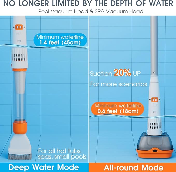 Rechargeable Pool & Spa Hot Tub Vacuum Cleaner - Dual Mode & Magnetic Drive System, 25µm Ultra Fine Mesh Filters for Hot Tub, Small Above Ground Pools, 70 Mins