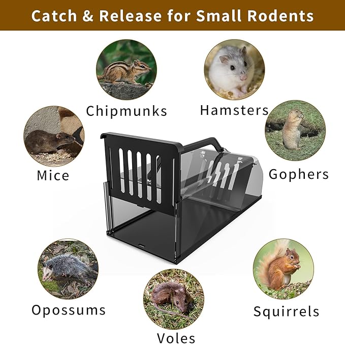 2026 New Humane Rat Trap, Live Animal Trap Outdoor & Indoor Use, Reusable Automatic Continuous Catch Mouse Cage Rodent Trap for Mice, Rats, Chipmunks, Voles, Easy Catch & Release, 2 Pack