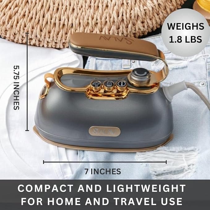 SALAV® Retro Edition Duopress Handheld Garment Steamer & Iron, Ceramic Plate, 1000W, No Drip Steam, Vertical & Horizontal Steam, Titanium - Removes Wrinkles & Refreshes Clothes, Vintage Style