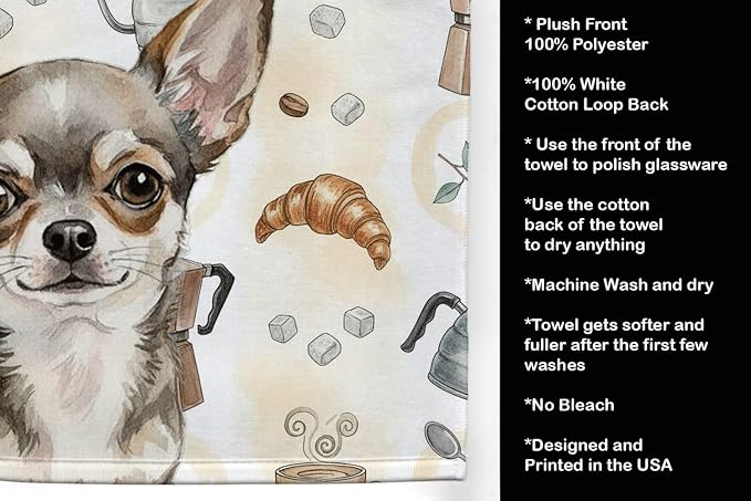 Caroline's Treasures Chihuahua Coffee Bar Kitchen Towel Velour Plush Front and Cotton Loop Back Machine Washable