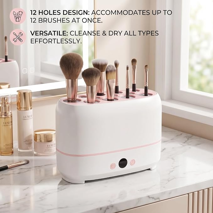 Electric Makeup Brush Dryer Machine 12 Holes Automatic Brush Cleaner and Drying Tool for Professional Salon and Home Use Quickly Drying Cosmetic Brush Cleaner Dryer