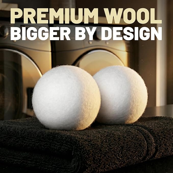 XXL 4in Wool Dryer Balls – Twice The Size of XL | 100% Organic New Zealand Wool | Shorten Drying Time | Reduce Static & Wrinkles Fast (by BigWoolBalls)