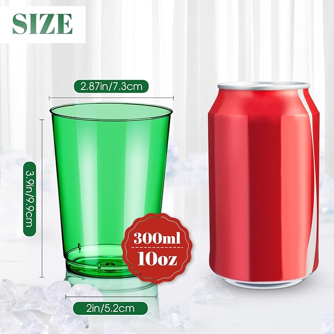 Teenyyou 150 Pcs Christmas Plastic Cups 10 oz Disposable Xmas Cups Heavy Duty Plastic Cup Red and Green Cocktail Cup Drinking Tumblers for Christmas Party Holiday Supplies
