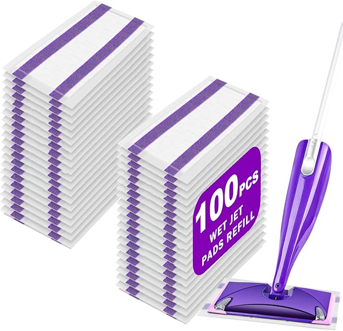 Mop Pad Refill Compatible with Swiffer WetJet Spray Mop, Wet Jet Mopping Pads for All Purpose Multi Surface Hardwood Floor Cleaning, 4 Layers Thickened and Super Absorbent, 100 Count