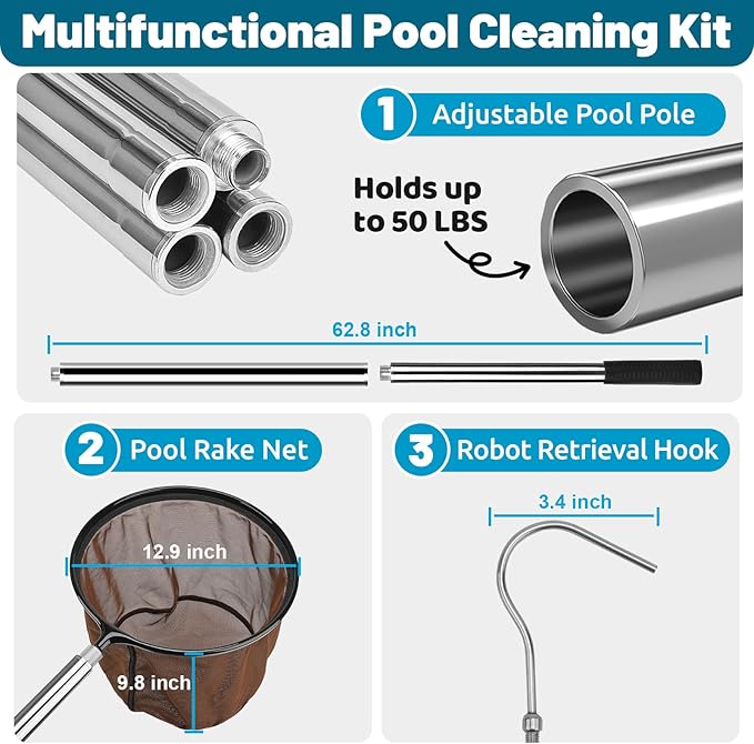 Pool Skimmer Net with Pole Telescoping 4-Section Pole with Heavy Duty Deep Mesh Pool Net and Hook Skimmer Swimming Pool Leaf Skimmer Nets 21"-77.8"