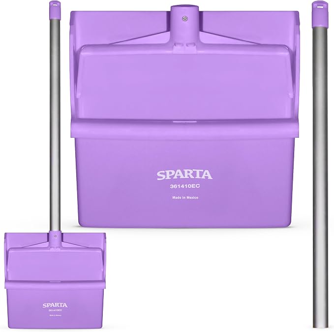 SPARTA Color Coded Upright Dustpan with 30 Inch Aluminum Handle, Serrated Edge and Locking Yoke, Standing Commercial Floor Dust Pan, Purple
