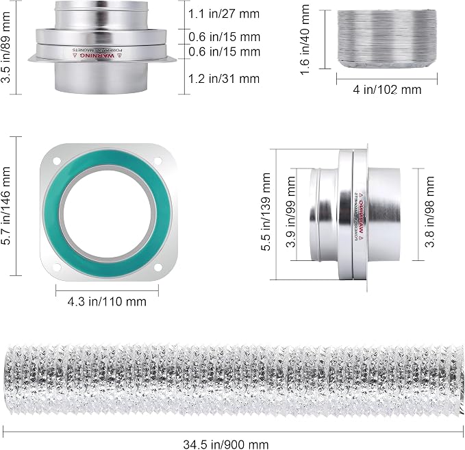 Magnetic Dryer Vent Coupling DV180 Dryer Vent Hose Magnetic Connector Kit-Quick Connection and Disconnection Strong Magnet Self-Alignment Airtight Seal Easy to Clean Included a 3ft 4" Duct & 2 Clamps