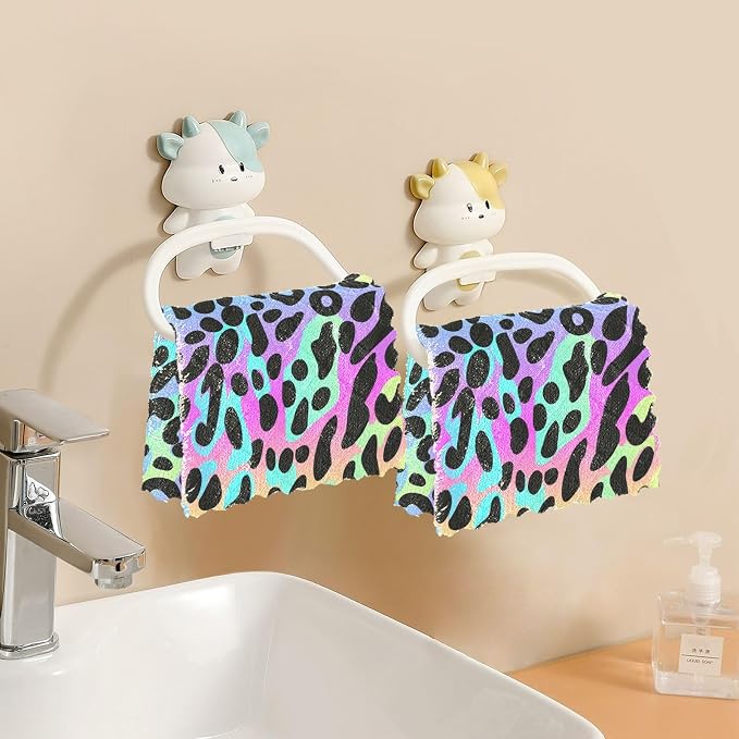 Rainbow Leopard Kitchen Towels Set of 6 Reusable Super Absorbent Dish Cloths for Washing Dishes Cars Home Machine Washable