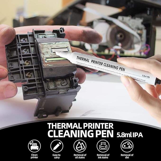 Thermal Printer Cleaning Pen, Universal Thermal Print Head Cleaning Kit for POS & Card Printer, Thermal Receipt (6PCS)