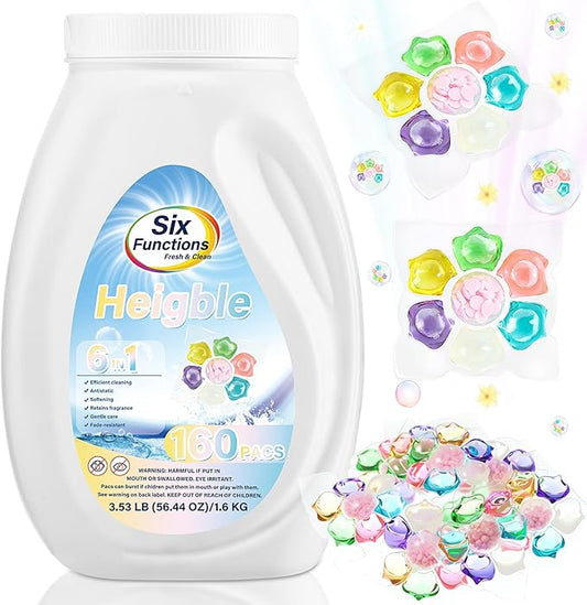 160 Count Laundry Detergent Pods Bulk with Scent Boosters 6 in 1 Laundry Detergent Pacs Stain Remover Antistatic Softening Retains Fragrance Gentle Care Fade Resistant