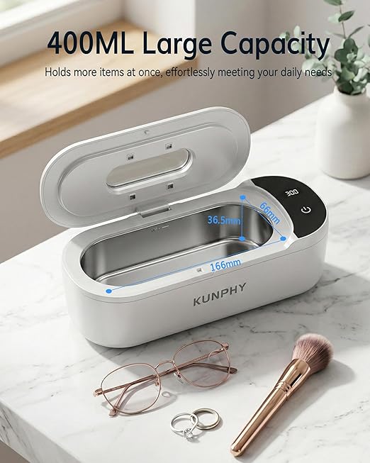 KUNPHY Jewelry Cleaner, 48KHz U-V Ultrasonic Cleaner Machine with Digital Display, Dual Cleaning Modes, 304 Stainless Steel Tank for Jewelry, Eyeglasses, Rings, Retainers, Dentures
