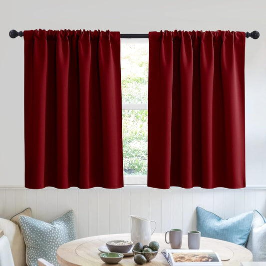 RYB HOME Short Curtains Blackout - Small Window Decor Privacy Thermal Insulated Drapes for Baby Bathroom Basement, W52 x L36, Burgundy Red, Set of 2