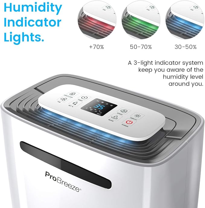 Pro Breeze Electric Large 50 Pint Dehumidifier for Home (3,500-4,000 sq.ft) Removes Moisture with built-in Humidity Sensor, Auto Shut Off, Continuous Drainage Hose, Ideal for Basements