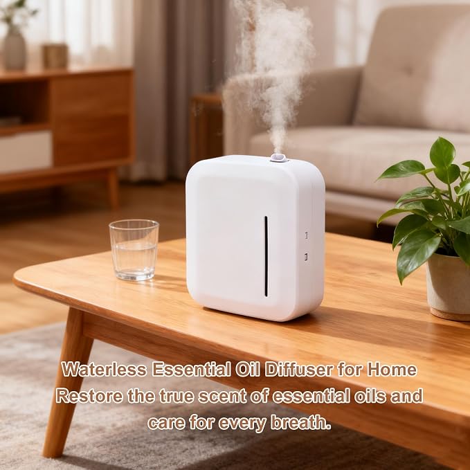 Essential Oil Diffuser, Pssopp Waterless Smart App Control Wide Coverage Dual Power Supply Aromatherapy Machine for Office Home