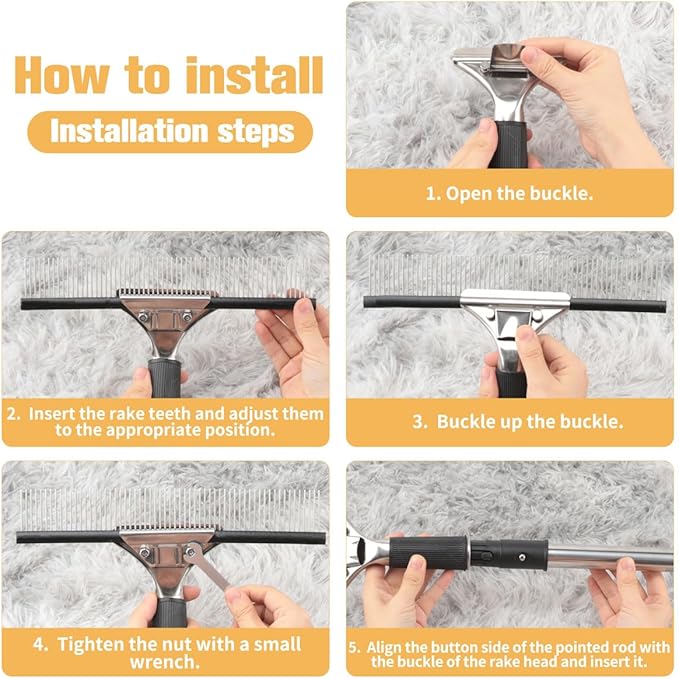 Big Carpet Rake with Long Handle, Making Carpets Fluffy Again, Clean Hair, Let Carpet Restore Softness(Iron, Black and Silver)