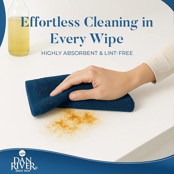 DAN RIVER Kitchen Bar Mops,Pack of 12,16 by 19 Inches,100% Cotton Super Absorbent,Multi-Purpose Cleaning Towels for Home and Kitchen Bars-Blue Opal