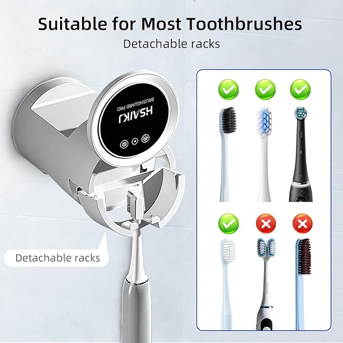 Wall Mounted Toothbrush Holder Set, Family + Single Bathroom Organizer Bundle with Active Airflow Drying, Smart Sensor Lid, Rechargeable, No-Drill Installation
