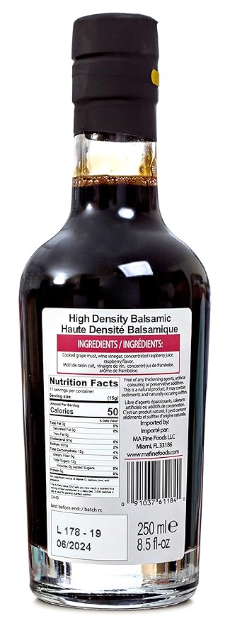 QO Gourmet Thick Flavored Aged Dense Balsamic Vinegar of Modena | High Density RASPBERRY Infused Italian Vinegar | 250ml/8.45 fl.oz. | All Natural | Produced & Bottled in Modena, Italy