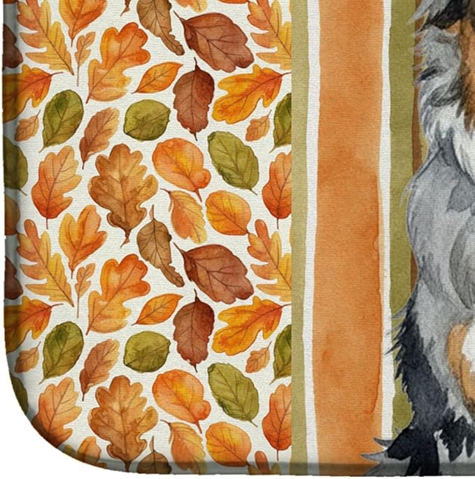 Caroline's Treasures Blue Merle Australian Shepherd Heirloom Fall Dish Drying Mat Absorbent Dish Drying Mat Pad for Kitchen Counter Dish Drainer Mat for Countertop, 14 x 21", Multicolor