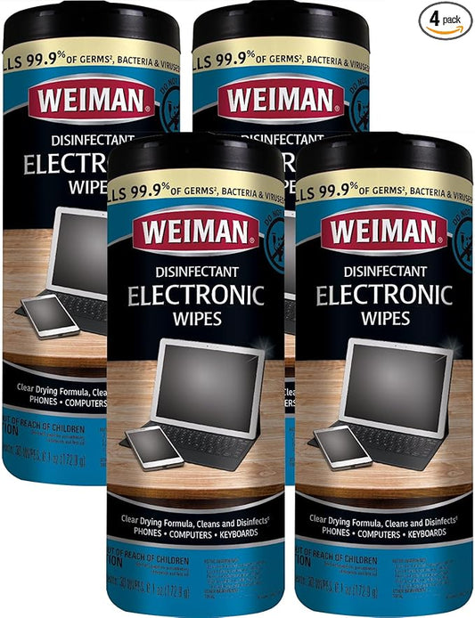 Weiman Electronic Screen Cleaner Wipes - 4 Pack Clean Your Laptop, Computer, TV, and All Electronic Equipment - Electronic Wipes - 30 Count