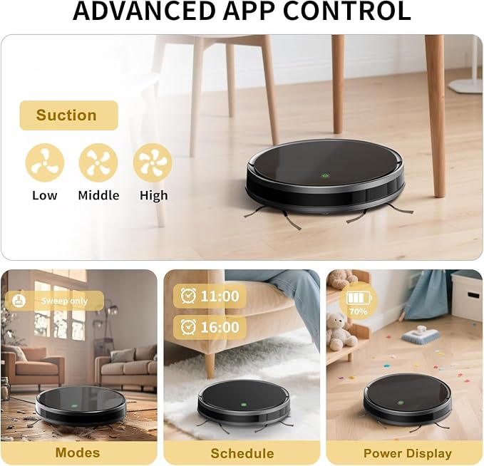 Robot Vacuum and Mop Combo, 2 in 1 Robotic Vacuum Cleaner, 3500 Pa Suction, 120 Min Max, Super Thin, Quiet, App & Remote Control, Ideal for Hard Floor, Hair, Pet Fur, Self-Charge