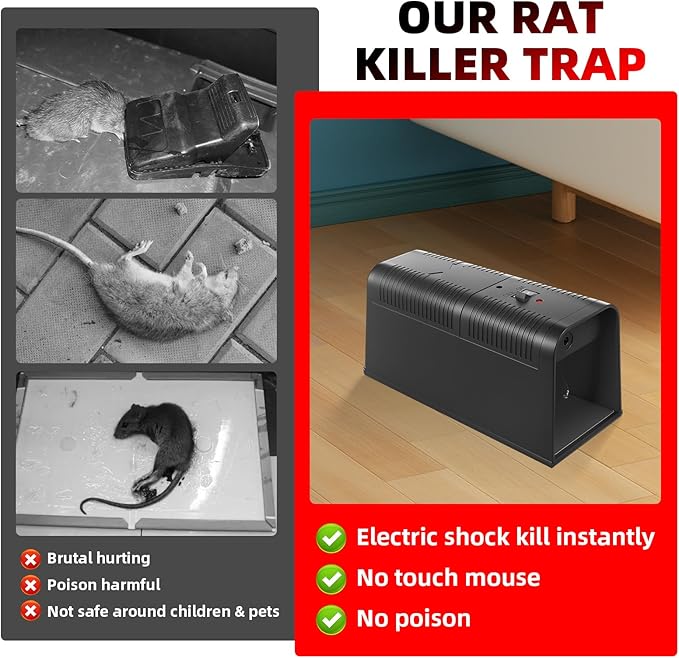 2026 Upgraded Electric Mice Trap Rat Traps Electronic Mouse Traps Zapper, High Voltage No-Touch Rodent Zapper Indoor for Home, Living Rooms, Kitchens, Garages, Reusable Rat Trap Electric Shock(2Pack)