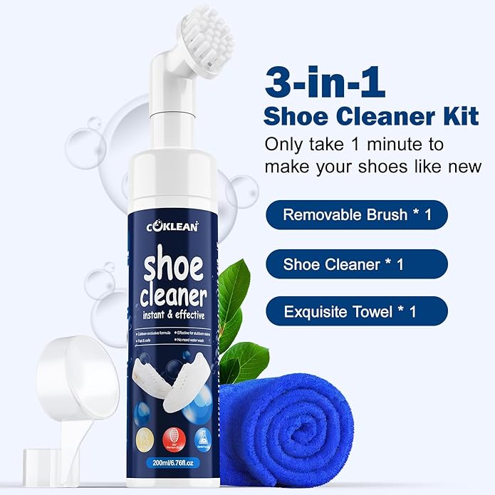 Water-free Sneaker Cleaner, White Shoe Cleaner Kit 6.76 OZ Foam for Tennis Shoes, Running, Golf, PU, Nubuck, Sole