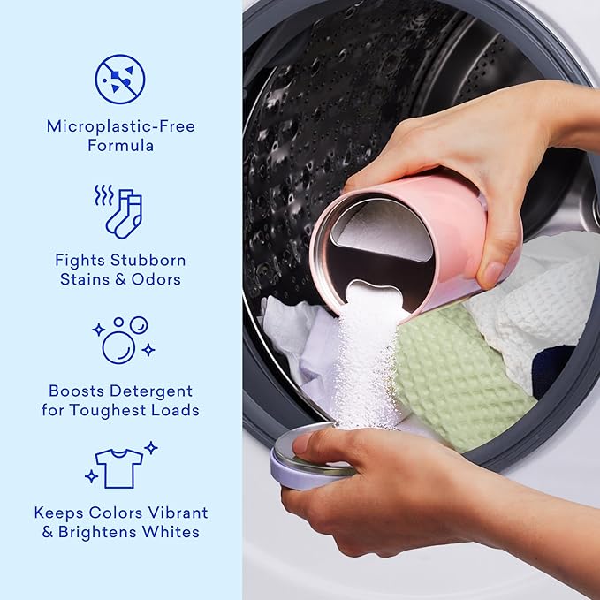 BLUELAND Oxi Laundry Booster Powder with Tin, Starter Set, Clear Skies Scent, 25 Loads, 17.6 oz, Plastic-Free, Eco Friendly, Oxy Cleaner, Stain Remover