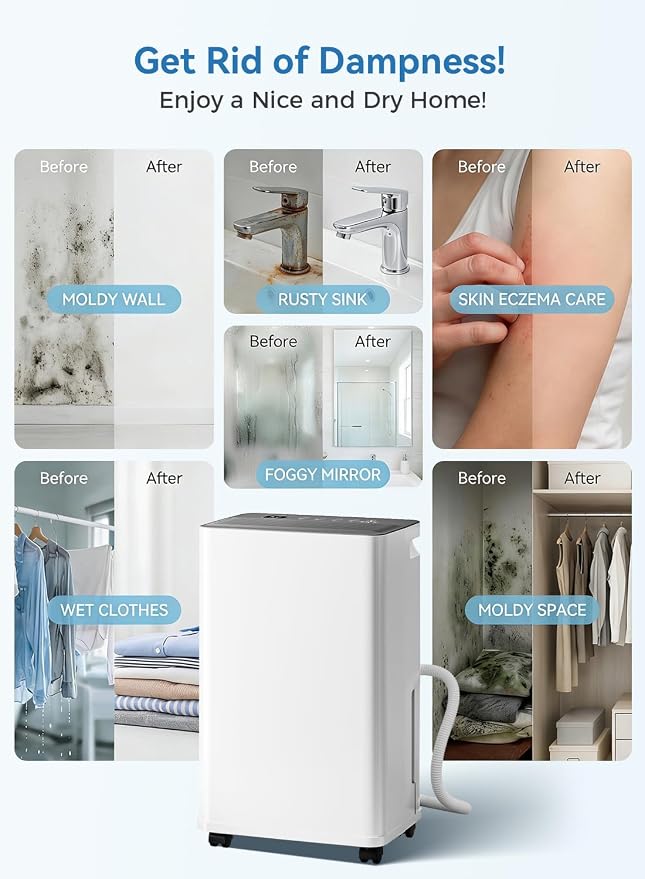 2500 Sq.Ft Dehumidifier for Basement with Drain Hose, Update 35 Pint Large Best Compressor Dehumidifiers for Home or Garage, Smart Humidity Control, 24H Timer & Child Lock, Ideal for Rooms