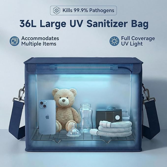 UV Light Sanitizer Box Foldable Large Cleaner and Sanitizing Machine with Timer UVC Light Sanitization Bag Household for Cell Phone,Earphones,Plush Toys,Towels,Keys,Brushes and Combs（36L）