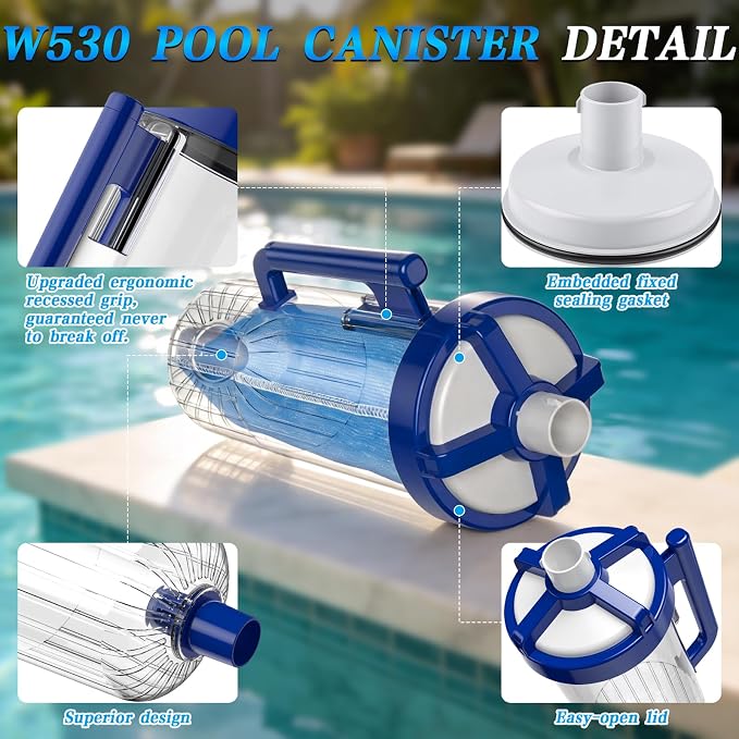 Upgraded Grip W530 Large Capacity Leaf Canister with Mesh Bag, Pool Vacuum Leaf Canister Compatible with Hayward Pool and Spa Cleaners Replacement for W530 Series Heavy Duty Inline Leaf Catcher