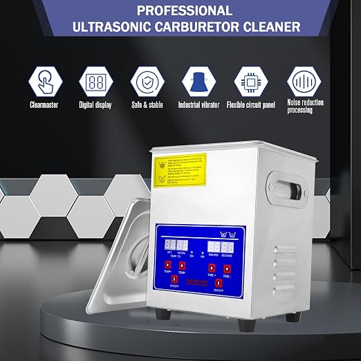 2L Ultrasonic Carburetor Cleaner Machine, Industrial Ultrasonic Parts Cleaner with Heater and Digital Timer, Ultrasonic Carb Cleaner for Repairing Tools Automotive Parts Cleaning, 110V