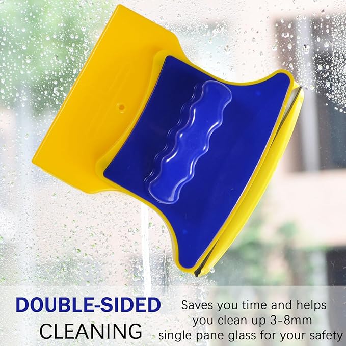 Magnetic Double-Sided Window Cleaner, Magnetic Glass Cleaner with 2 Cleaning Cotton, Outside Window Cleaner Tool for Glass Thickness 0.1-0.3"