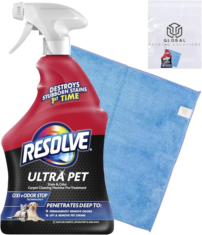 Resolve Ultra Stain and Odor Remover for Cat, Dog and Pets, 32 Fl Oz bundled with Microfiber Cloth