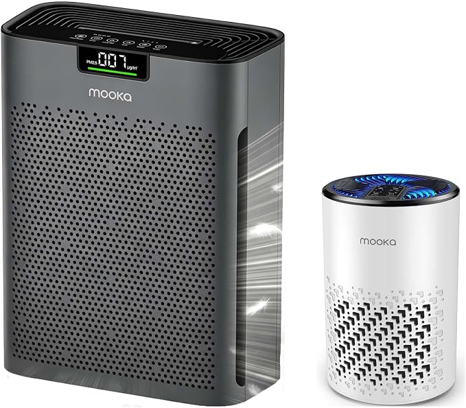 MOOKA 2 Air Purifiers KJ190H Grey and KJ067L for Home Large Room 500ft² to 2200ft²