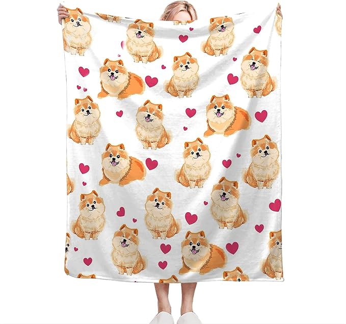 Pomeranian Gifts and Decor - Cute Dog Throw Blanket for Girls, Women, Kids, Adults - Soft, Warm, Cozy Fleece Blanket for Couch, Sofa, Bed - 80"x60"