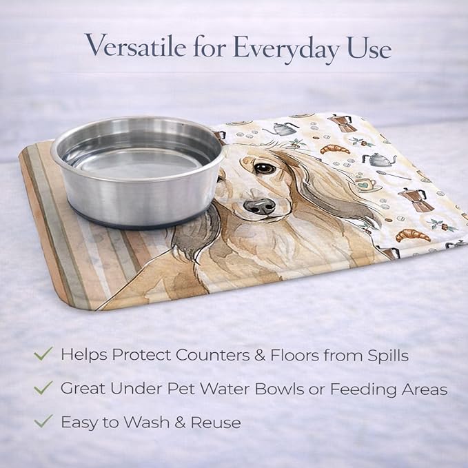 Caroline's Treasures Longhaired Cream Dachshund Coffee Bar Dish Drying Mat Absorbent Dish Drying Mat Pad for Kitchen Counter Dish Drainer Mat for Countertop, 14 x 21", Multicolor