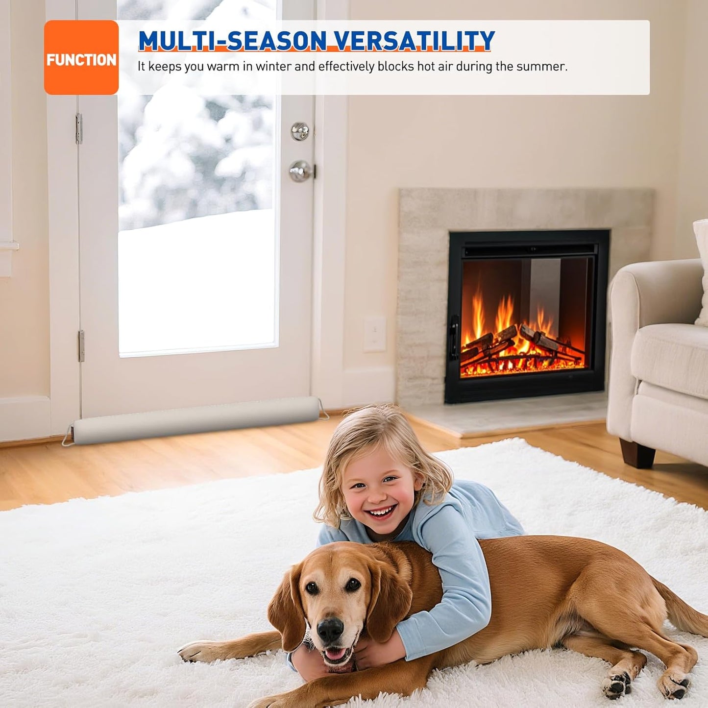 MAGZO Door Draft Stopper 32 Inch-Beige, Sound Proof Door Snake Draft Insulation Stopper with Hook Loops Weighted Blocker