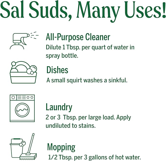 Dr. Bronner's Sal Suds Biodegradable Cleaner (16 oz) – All Purpose Pine Mop Detergent for Floors, Laundry & Dishes, Multi Surface Concentrate, Heavy-Duty Degreaser