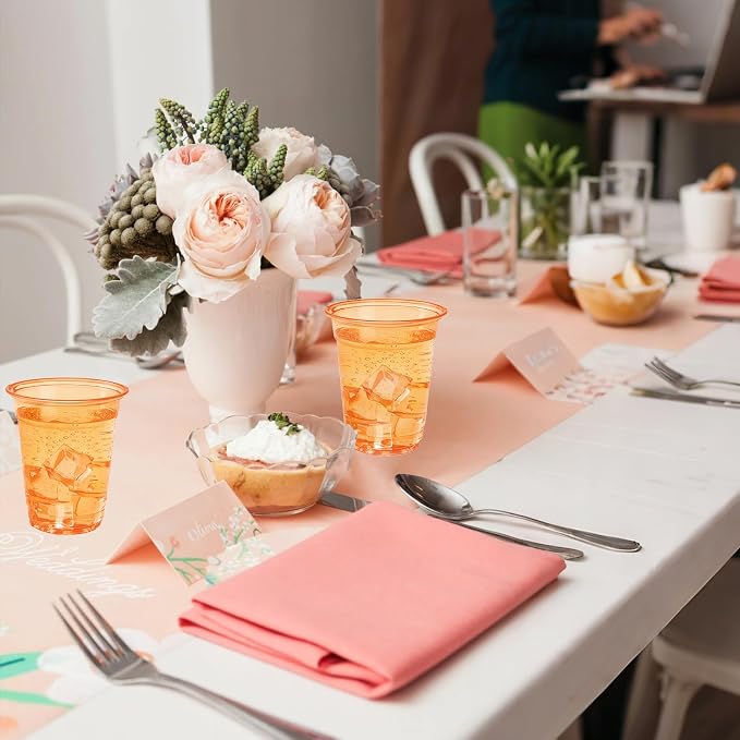 50 Pack Orange Clear Plastic Cups 12 oz Disposable Drinking Cups for Fall Wedding Orange Birthday Party Supplies