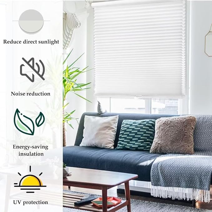 MYshade 1.5-Inch Cellular Cordless Light Filtering Shades, Honeycomb Window Blinds for Soft Daylight & Privacy, Thermal Insulation, Child Safe, Inside or Outside Mount (24" W x 50" H, White)