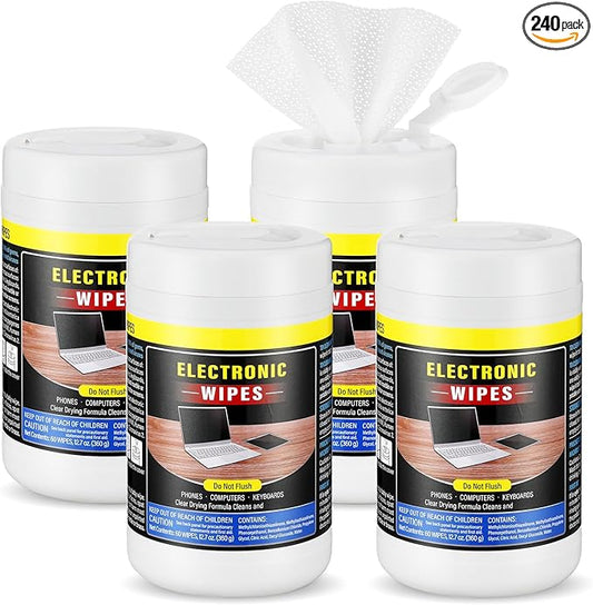 Threlaco 4 Pack 240 Count Electronic Wipes Screen Cleaner Wipes for Computer Laptop Monitor Lens Phone TV Screens Keyboard Cleaning