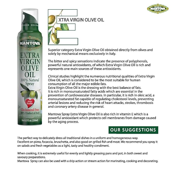 Mantova Extra Virgin Olive Oil Spray Set - Organic Extra Virgin Olive Oil Spray | 100% Extra Virgin Olive Oil Spray - Product Of Italy, 3 Count, 8 Fl Oz
