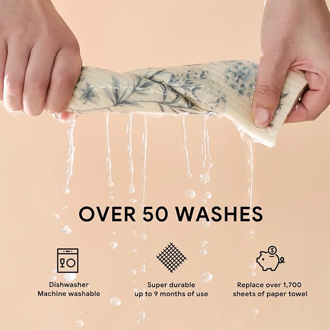 RECYCO Swedish Dishcloths for Kitchen | 4 Pack Oversized Washable Dish Rags | Large Cellulose Reusable Cleaning Paper Towels | Absorbent Counter Dish Cloth Sponge XL Kitchen Wipes, 12" L x 10" W
