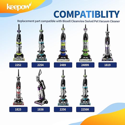 KEEPOW Replacement Parts Set for Bissell Cleanview Swivel Upright Bagless Vacuum 2252 2486 2488 2489 2253 2254 2258, 1 Brush Roll 1604545 + 2 Vacuum Belt 3031120 + 4 Vacuum Filters 12141